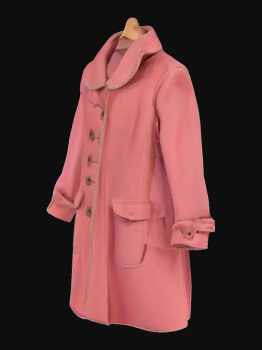 3D model for a pink coat of a rich German woman from the 1930s hanged on old hanger