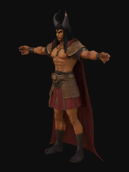 3D model for Persian demon ahriman. Black Hair, Brown Skin color, Handsome, Charming, T-pose,