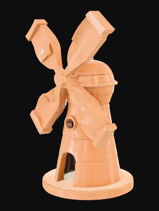 3D model for Make cartoon looking wooden windmill.