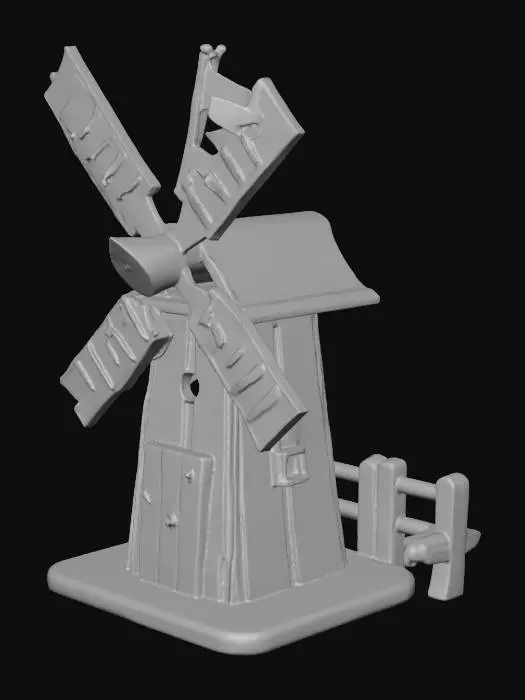 3D model for Make cartoon looking wooden windmill.