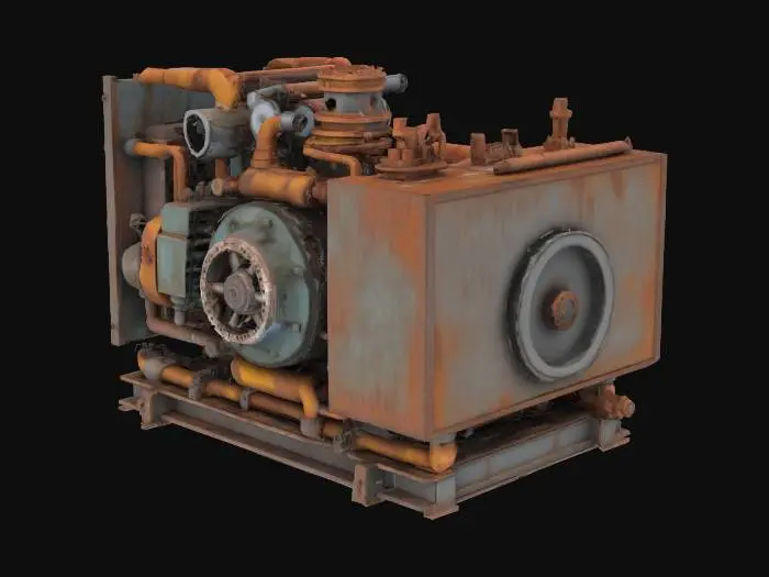 3D model for industrial machine unit prop with a generator and complicated purpose with grim and grimy industrial factory rusty look