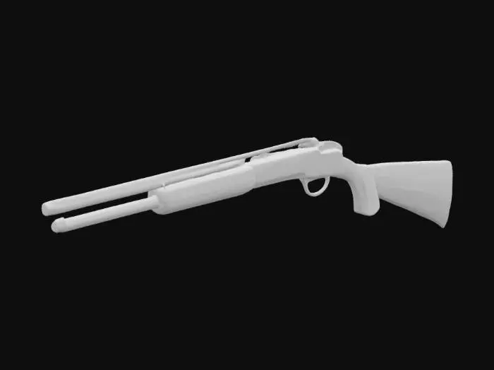 3D model for pump-action stubby shotgun with cold rusty metallic finish and grim and grimy industrial factory rusty look