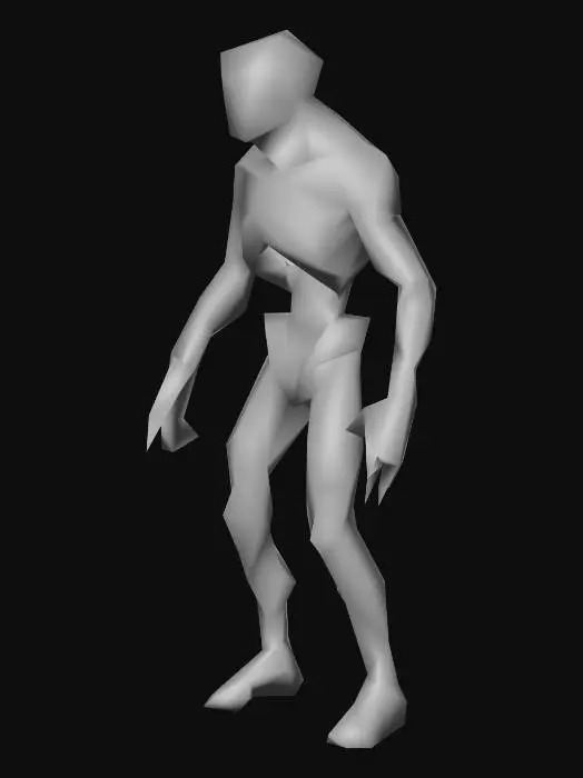 3D model for Scary graveyard zombie with claws and sharp teeth and pale flesh, but without hair or clothing