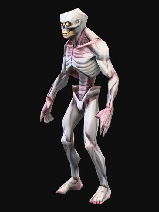 3D model for Scary graveyard zombie with claws and sharp teeth and pale flesh, but without hair or clothing