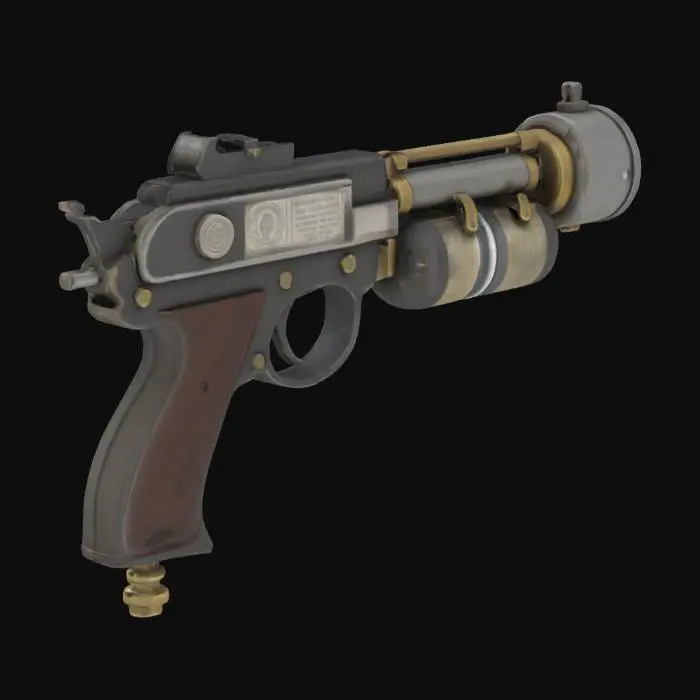3D model for industrial livestock killer pistol handgun with metal plating and compressed gas cannister