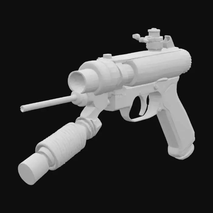 3D model for industrial livestock killer pistol handgun with metal plating and compressed gas cannister