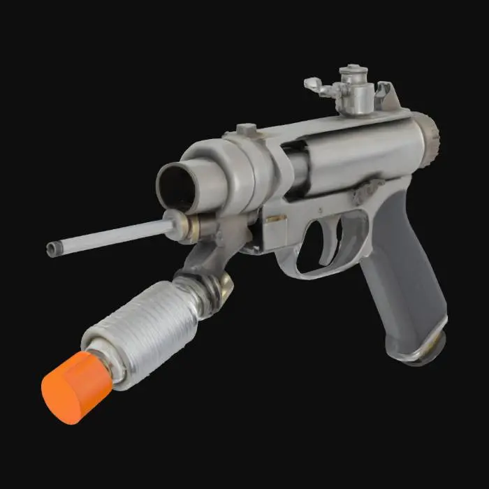 3D model for industrial livestock killer pistol handgun with metal plating and compressed gas cannister