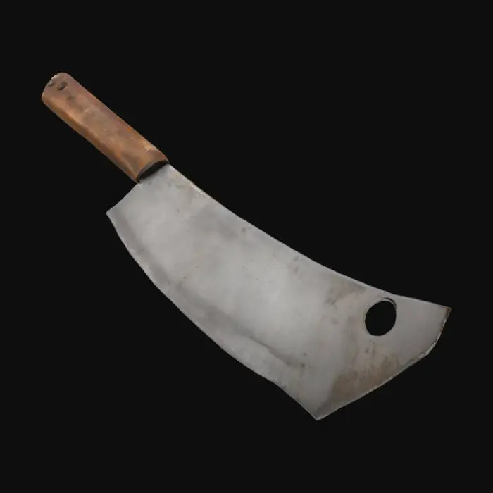 3D model for industrial metal butcher's meat cleaver with stains and wear from use