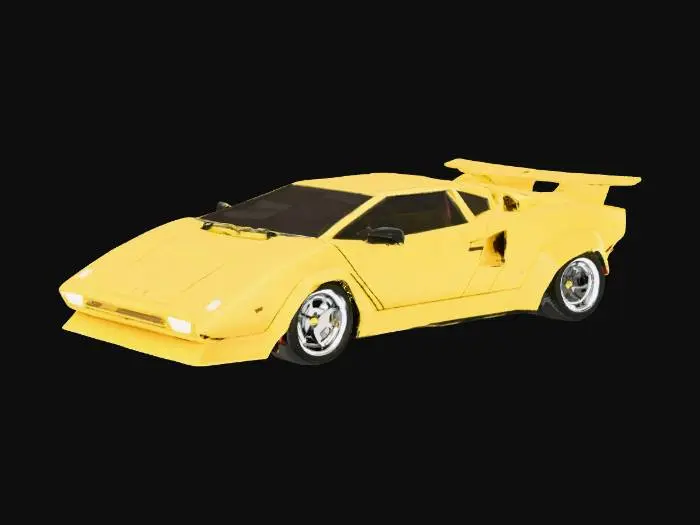 3D model for Reimagina el lamborghini conuntach lp500 prototype de 1975 en una remasterización del año 2025, en color amarillo., llantas cromadas.