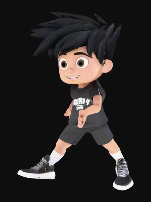 3D model for I need you to generate me a charachter from an anime , it must look like cartoon. He is a runner and he enjoys running . he looks fun and aged between 16-18