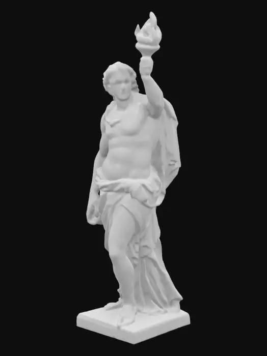 3D model for Statue of Prometheus holding a torch in one hand, standing triumphant, muscular build, great quality