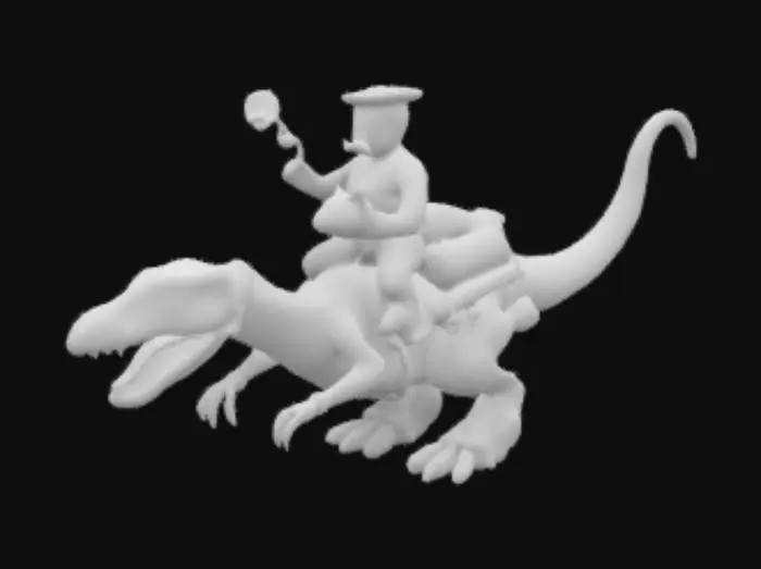 3D model for il nazzista Hitler che cavalca un t-rex sulla luna , tutto in stile steampunk, con aggiunta di gatti kawai