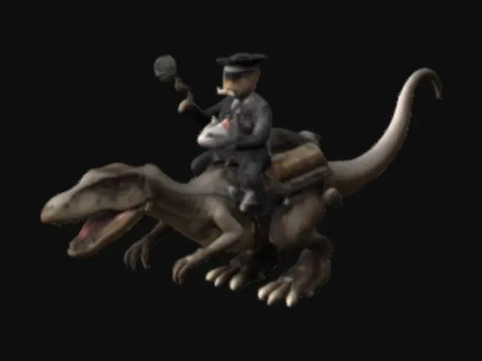 3D model for il nazzista Hitler che cavalca un t-rex sulla luna , tutto in stile steampunk, con aggiunta di gatti kawai