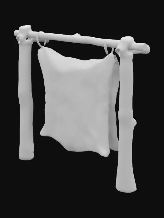 3D model for well lit boar hide stretched on a wooden frame. frame standing. in the style of a game asset. unreal engine. detailed rendering. rich texture with high contrasts.