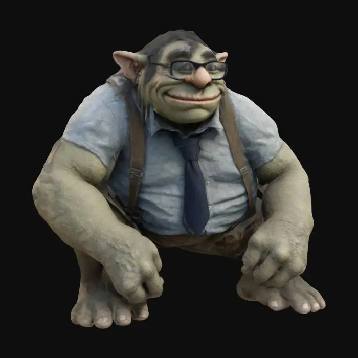 3D model for Bridge Troll clerk with a shirt, suspenders, glasses and tie