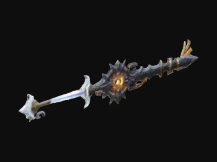 3D model for The sword of light & dark or the Sword of night & day, has half black flame and half white flame, and two exhaust pipes coming out of the sword where the fire comes out.