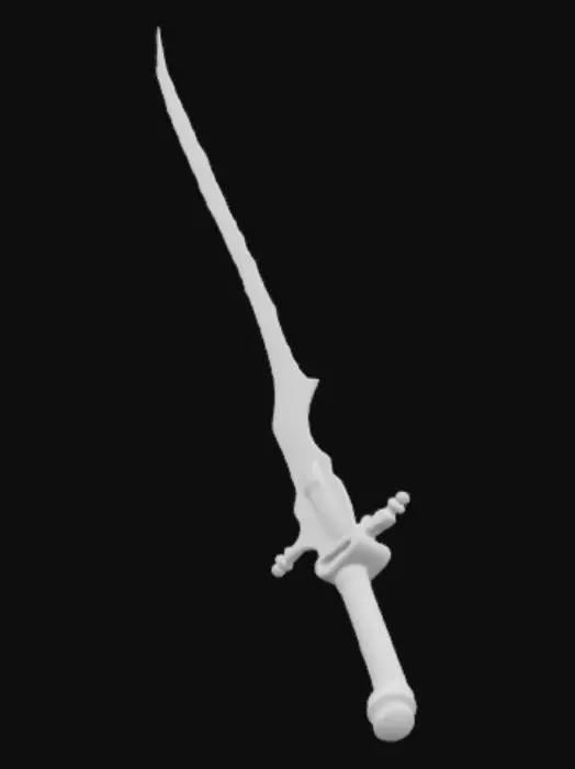 3D model for The sword of light & dark or the Sword of night & day, has half black flame and half white flame, and two exhaust pipes coming out of the sword where the fire comes out.