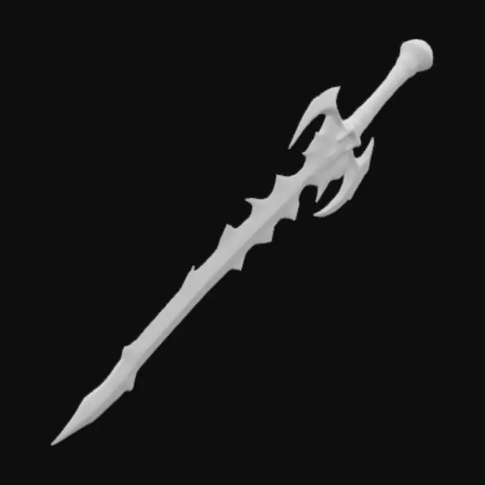 3D model for “Icy flame,” a sword with blue flames, an exhaust pipe where the fire comes out on the sword. The handle is frozen with ice.