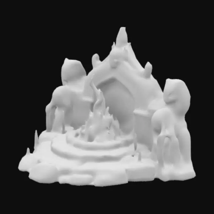 3D model for The Abyssal Hearth

Location: Deep within an underground cavern, the Abyssal Hearth is an eerie, black bonfire emitting a cold, shimmering mist.

Unique Mechanics:

Resting Effects: Boost stats based on defeated enemies, with debuffs.

Echo of the Lost: Spectral figures reveal lore and secrets.

Haunted Reverie: Enter a dream state to fight past bosses for buffs.

Void Restoration: Limited-use resurrection without losing runes.

Visuals: Surrounded by runes, blackened swords, and subtle sounds.