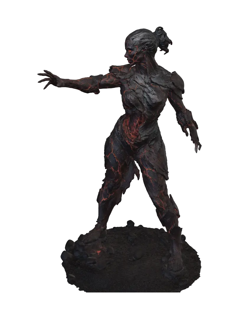 Lava-veined Golem - Hulk 3D model, vytvořený pomocí AI