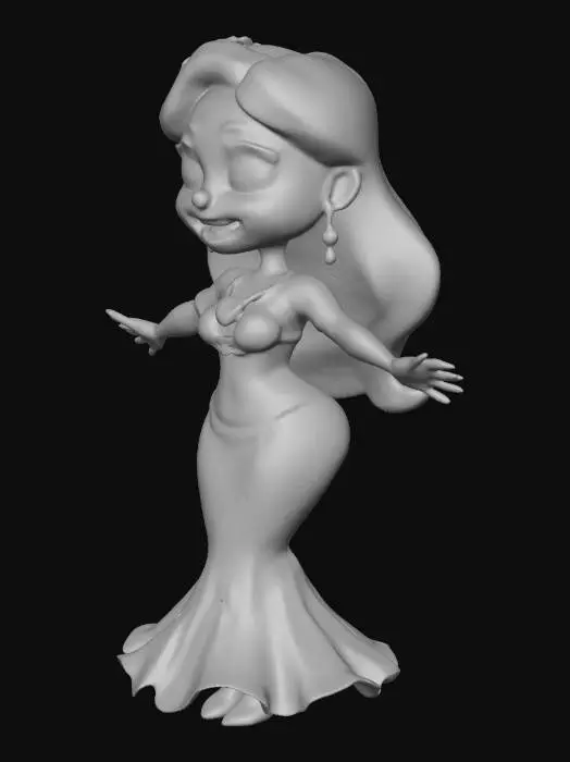 3D model for A beautiful belly dancer, pink costume, gold accents, gold jewelery, cartoon style, cute, best quality, blonde hair, blue eyes, cute nose, smiling, happy, dancing with arms extended.