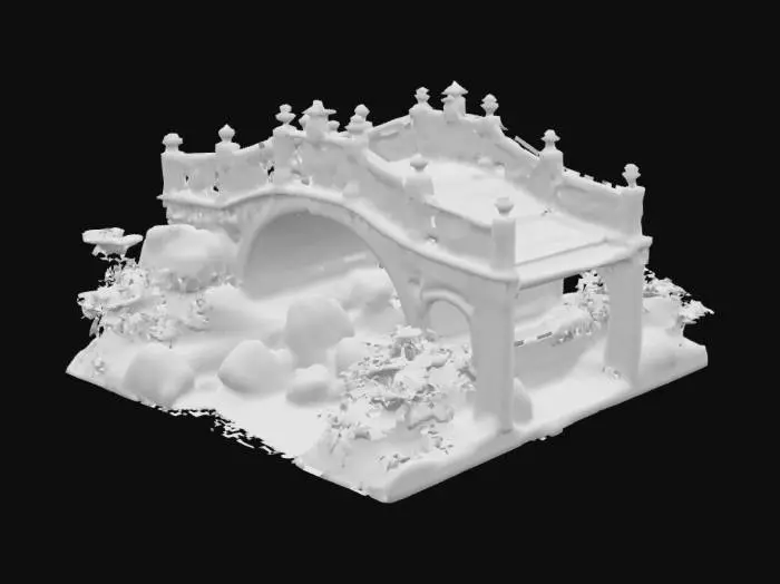 3D model for #garden#, steampunk garden scene with a small bridge over a little stream 