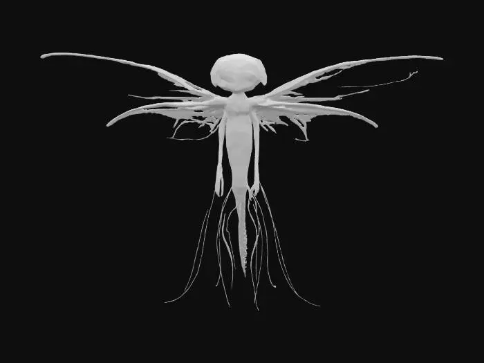 3D model for Type: Minor spirit-beast
Size: Palm-sized, about 6–8 inches across
Appearance: A semi-transparent, glowing creature resembling a cross between a jellyfish, a moth, and a dandelion seed. Its body pulses with soft bioluminescence—usually pale green, blue, or gold—and it leaves behind faint trails of glittering particles as it drifts.