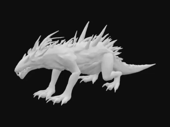 3D model for A creature that resembles a dragon and has no eyes or wings instead it has large spikes along its body.  It has antenna that is barbed 