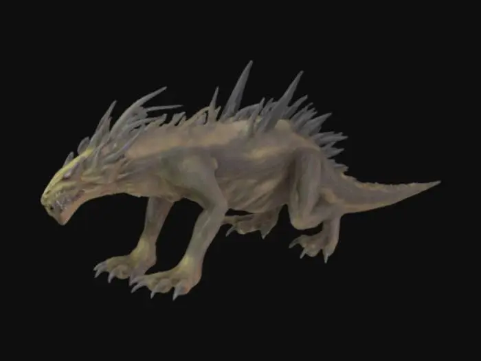 3D model for A creature that resembles a dragon and has no eyes or wings instead it has large spikes along its body.  It has antenna that is barbed 