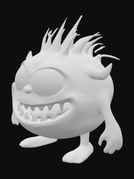 3D model for Round light purple monster with big mouth teeth and eyes spikey hair and dark purple spots small feet