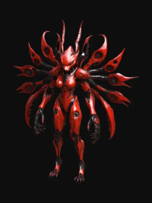3D model for Nine tailed fox bio mechanical humanoid female creature 