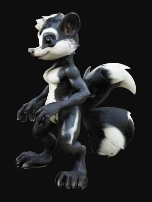 3D model for skunk humanoid with skunk coloring, 

