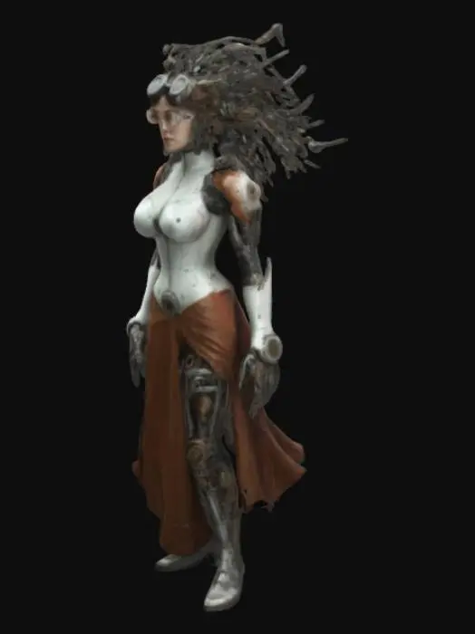 3D model for Sci-Fi, Geiger lady with  mechanical parts , Steampunk, Full Body