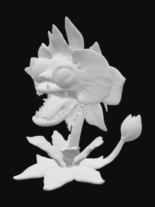 3D model for Orchid flower monster purple pink and white eyes on the petals and teeth in the middle of the flower 