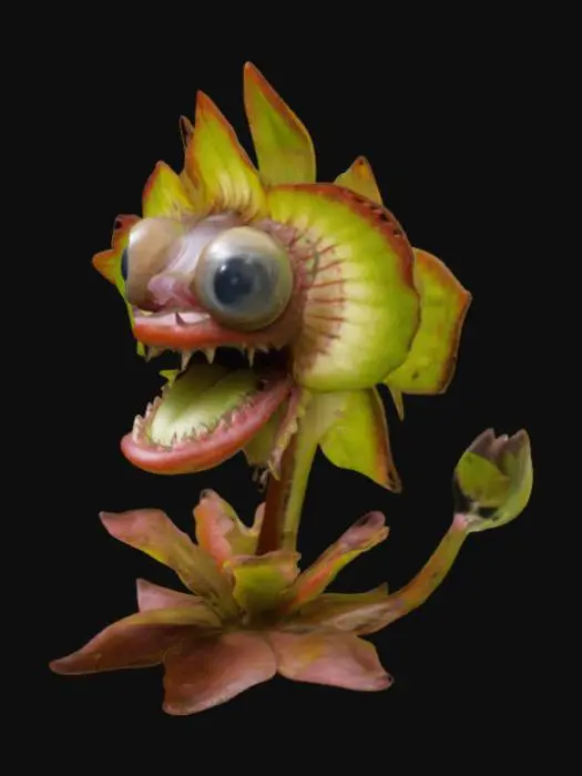 3D model for Orchid flower monster purple pink and white eyes on the petals and teeth in the middle of the flower 