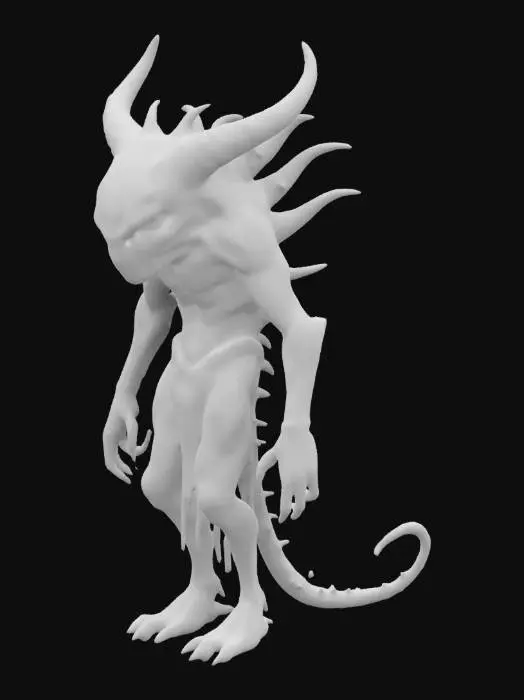 3D model for Scorn inspired creature with six creepy eyes and no mouth with tail that is barbed 