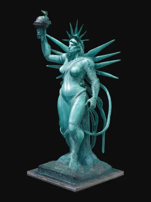 3D model for #AroundTheWorld#,   statue of liberty hr giger style

