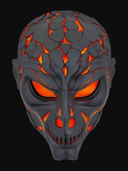3D model for #AroundTheWorld#, a black mask with molten Lava cracks throughout it. Used for summoning demons 