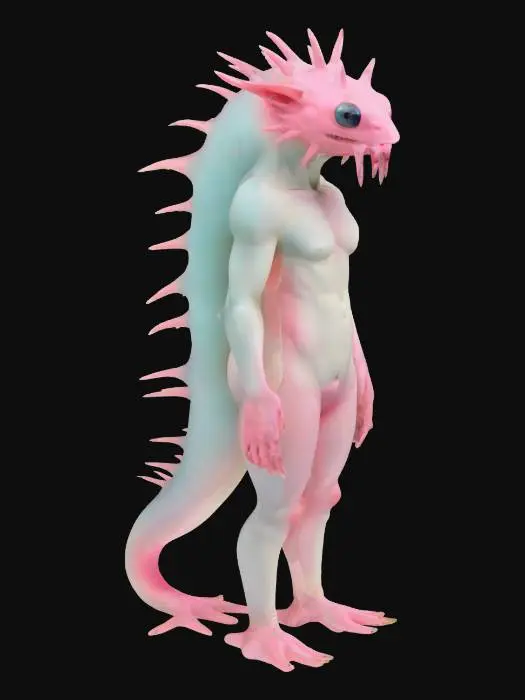 3D model for [Area51]#AroundTheWorld#, a sculpture of an experimental creature and axolotl human hybrid 