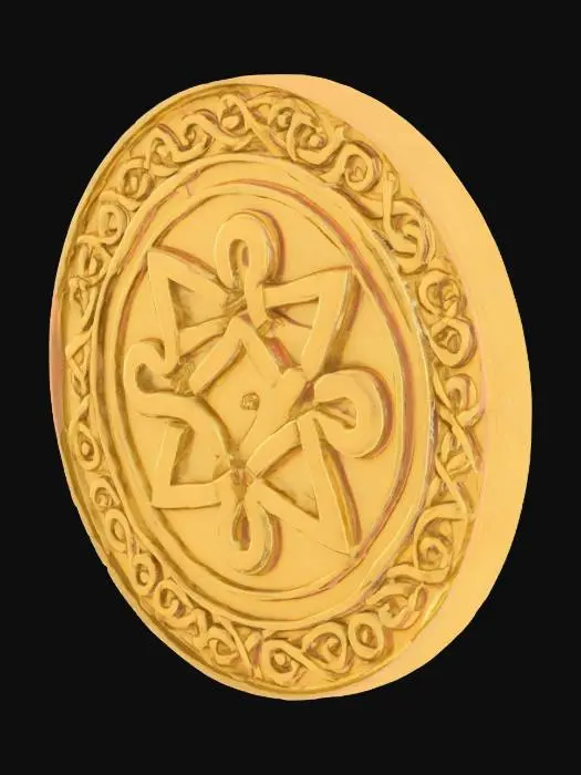 3D model for #AroundTheWorld#,  a coin that has a celtic knot on the front and SD + SD on the back