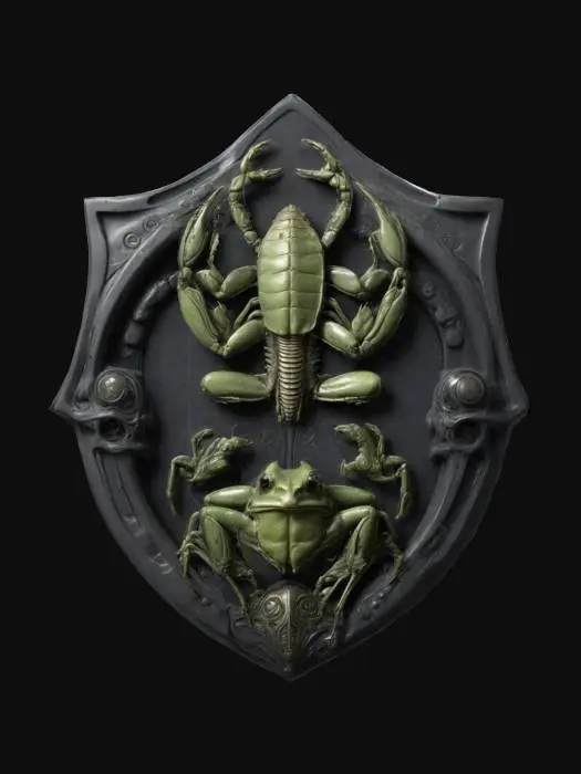 3D model for #emblem#, a scorpion and a frog on a shield medieval style