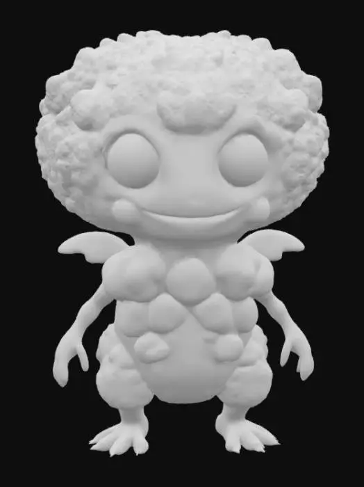 3D model for A whimsical monster made of a soft, cloud-like material, appearing translucent white with a hint of pastel blue. It floats gently, its form ever-so-slightly shifting, with two large, dewy eyes and a small, delicate smile. Its texture would be incredibly light and airy, almost imperceptible. It has small, wing-like appendages that flutter subtly, giving it a dreamlike, ethereal presence.