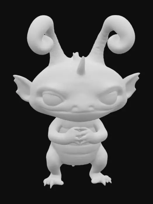 3D model for A charming, squat monster covered in bright orange scales that shimmer subtly, each scale feeling smooth and slightly raised. It has a broad, flat head with two antennae that curl playfully, tipped with tiny, glowing orbs. Its body is barrel-shaped, supported by four short, thick legs, and it has a small, segmented tail. The overall impression is solid yet amiable, with a curious, wide-eyed gaze.