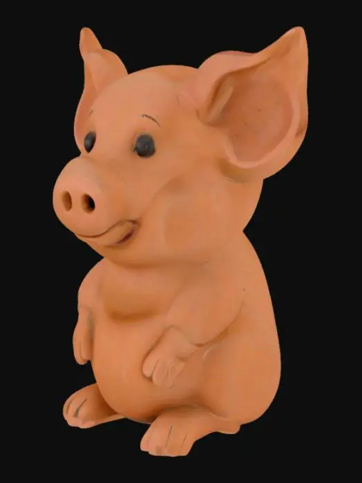 3D model for An adorable pig pawn chess piece is a small, spherical object made of unpolished, earthy clay, giving it a rustic, matte finish. It has a simple, rounded snout and two tiny, floppy ears molded directly into its head, giving it a humble, innocent expression. Its body tapers slightly to a flat, stable base, making it compact and unassuming.