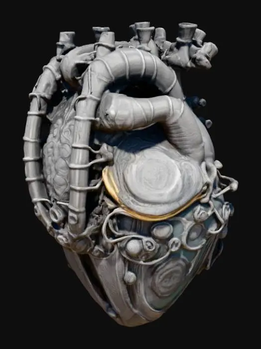 3D model for #emblem#,  biomechanical realistic heart hr giger style coin surrounded by biomech