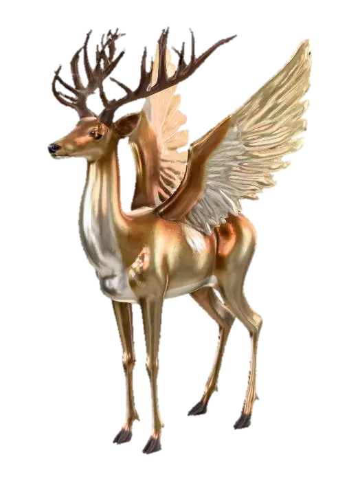 A majestic deer with a slender, athletic build is adorned with large, feathered… 3D model, vytvořený pomocí AI