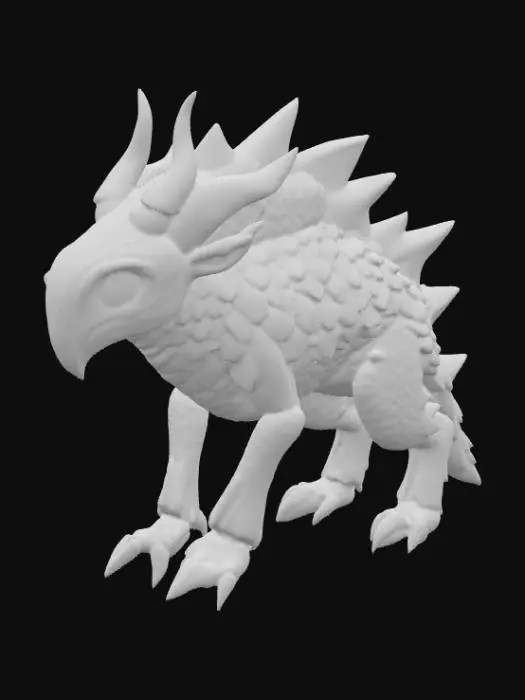 3D model for A creature combining a black bear's bulk with an alien morphology, its fur replaced by overlapping, obsidian-like scales that shift from deep indigo to matte black, giving it an armored, segmented appearance. Its immense, column-like legs end in flat, three-toed feet with hardened, ceramic-like pads. The head is broad and low-slung, dominated by a single, large, cyclopean eye that glows with an internal, greenish light, and two prominent, upward-curving horns that are smooth and cold to the touch, suggesting a dense, mineral composition., #PBR#