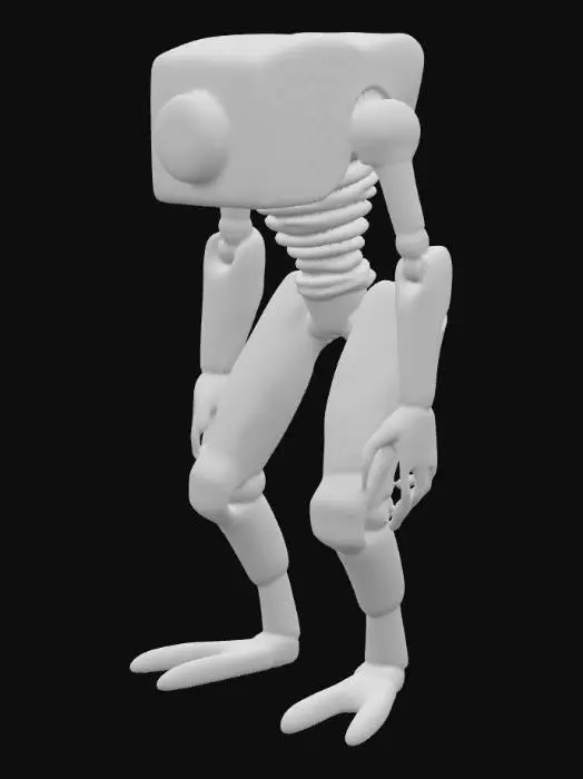 3D model for A strange, bipedal creature with a smooth, elongated body resembling a polished, dark grey stone column, tapering slightly at the top. Its head is completely featureless, devoid of eyes, nose, or mouth, presenting an unnerving, blank surface. Its skin is a uniform, matte charcoal color, feeling cool and exceptionally smooth to the touch, like finely sanded granite. The creature's limbs are thick and cylindrical, ending in flat, disc-like feet, suggesting a ponderous yet solid structure.