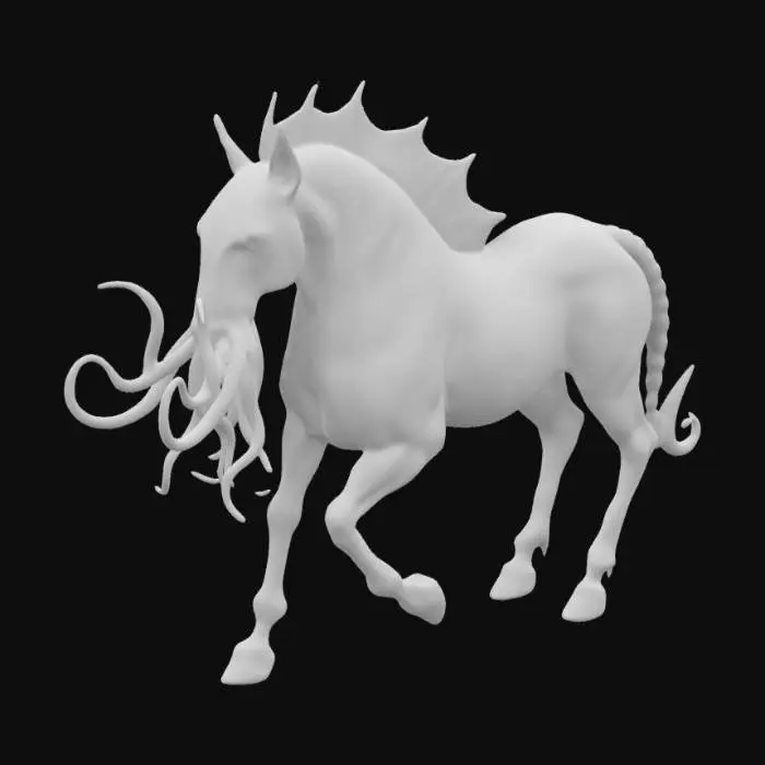 3D model for horse with small 
tentacles for mouth and fin along its back demon tail 
