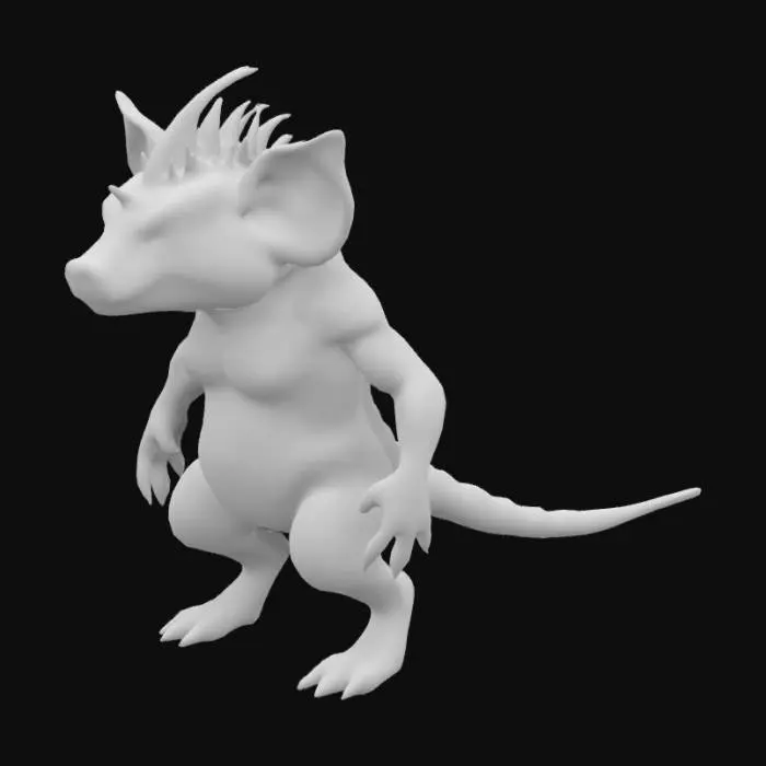 3D model for muscular pig body with spinosaur fin 
on its back shiny blue scales clawed feet and tail with spines
